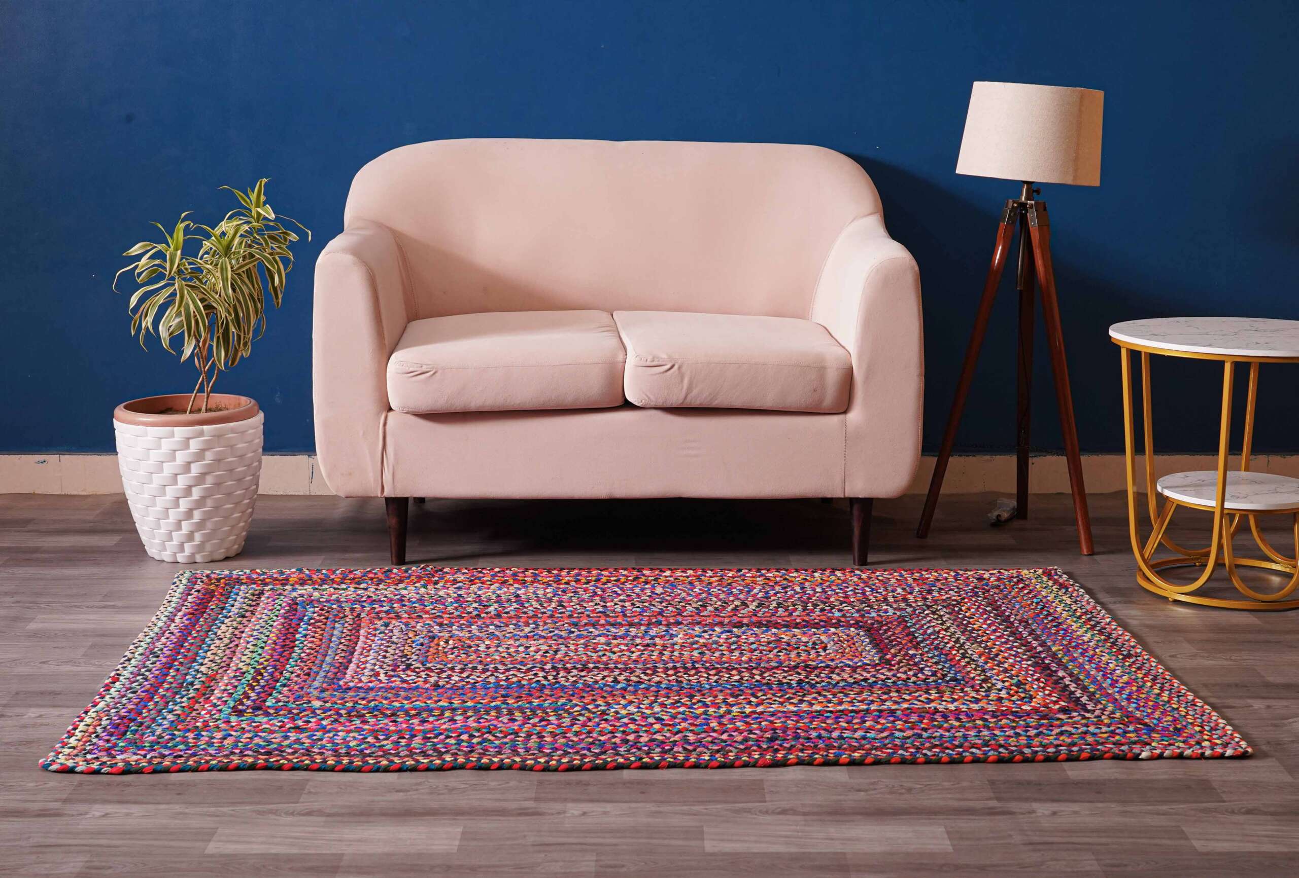 Everyday Cotton Floor Rug Clean Grid Design Modern Style