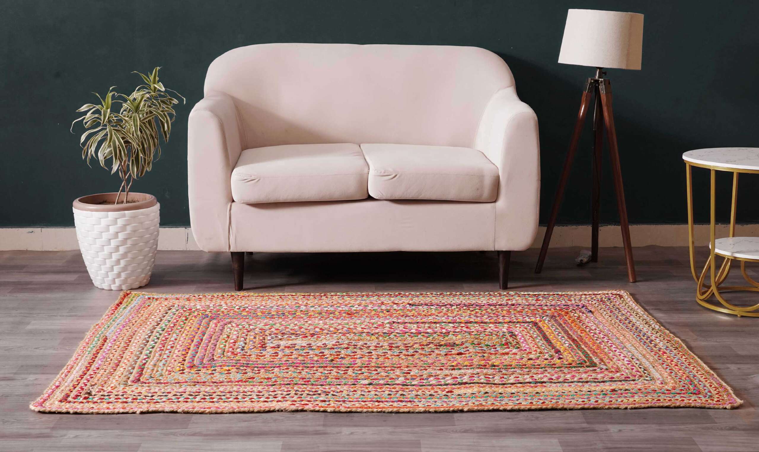 Soft Cotton Runner Rug Subtle Line Pattern