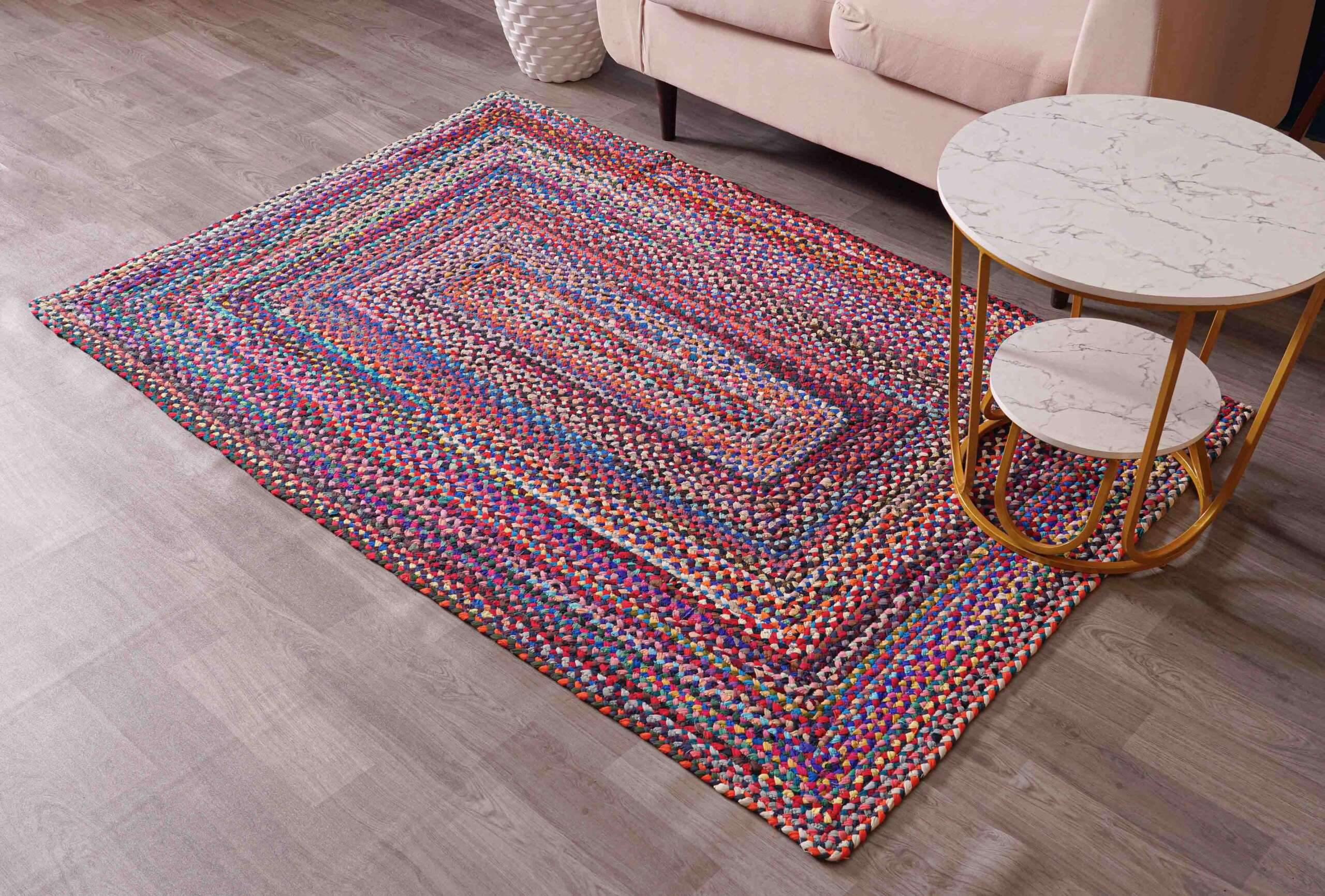 Everyday Cotton Floor Rug Clean Grid Design Modern Style