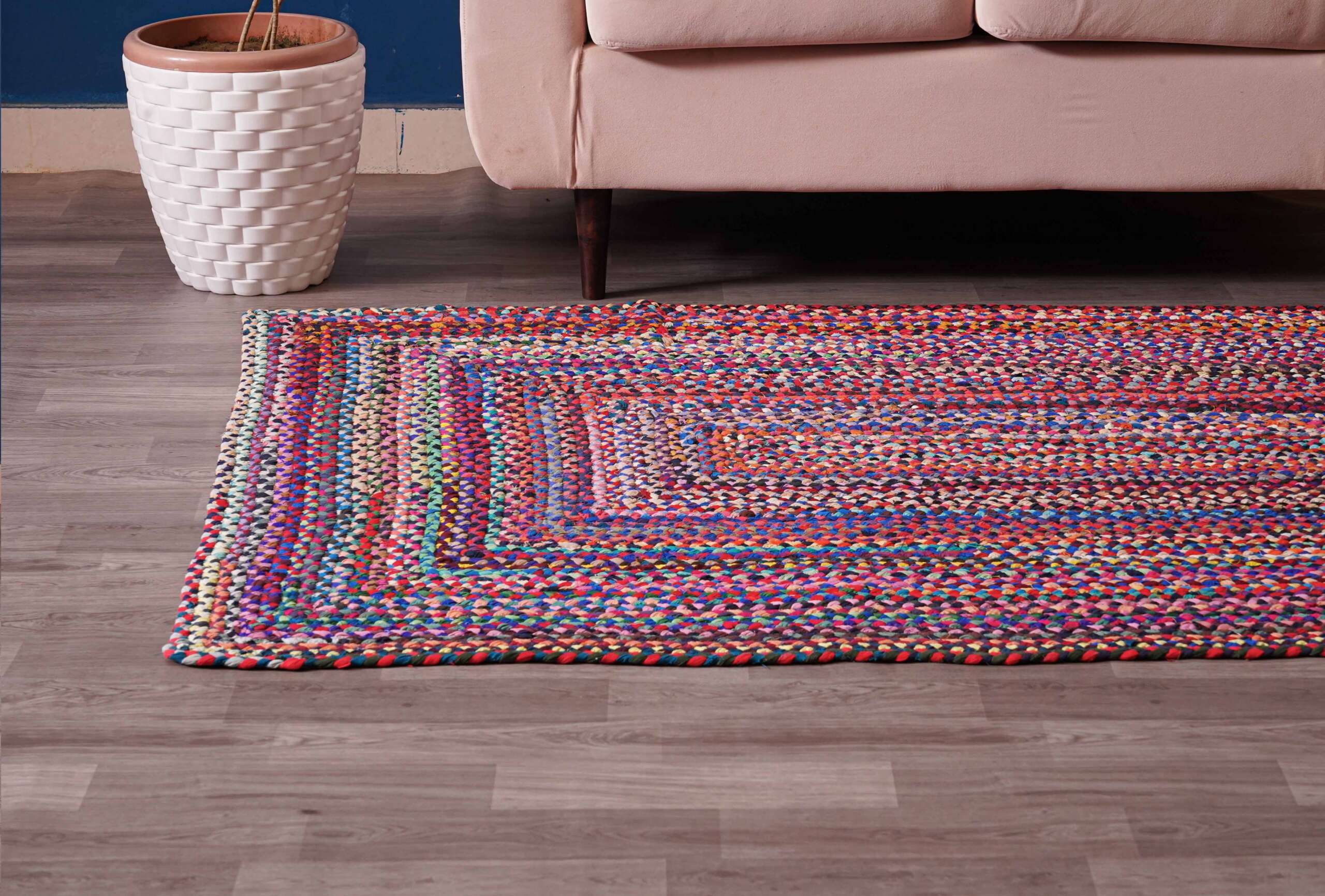 Everyday Cotton Floor Rug Clean Grid Design Modern Style